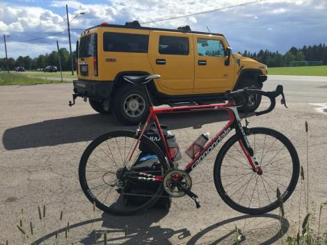 Slik ble jeg transportert opp til Ekeberg i dag, takk til Kjell som stiller opp, stor nok bil til å frakte sykkelen i:)