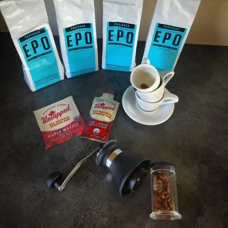 Jeg har også fått ny forsyning med kaffe, både ferdig malt Espresso pulver og hele bønner av typen EPO. Anbefales!!! En shot espresso av denne før tur samt en UnTapped underveis er du garantert gode Strava tider.