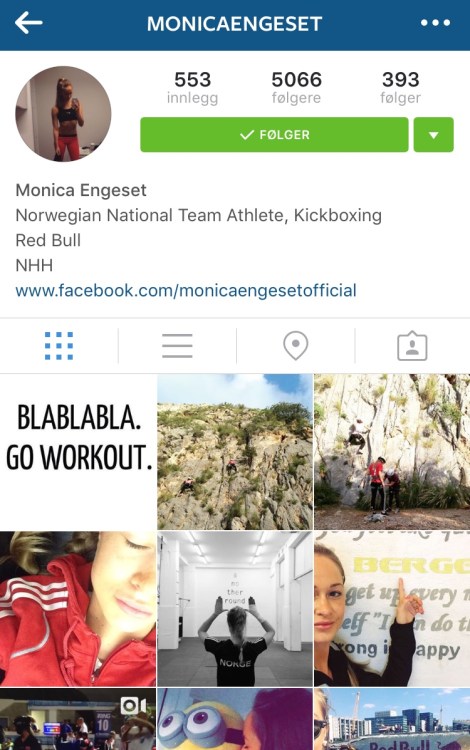 Herlig frk som i det ene øyeblikker sjarmerer å ser uskyldig ut før hun i det neste øyeblikket sparker å slår løs på andre jenter til de ikke klarer å reise seg igjen. Bergen´s kickboxing dronning, kjemper i verdenstoppen, følg henne: MonicaEngeset